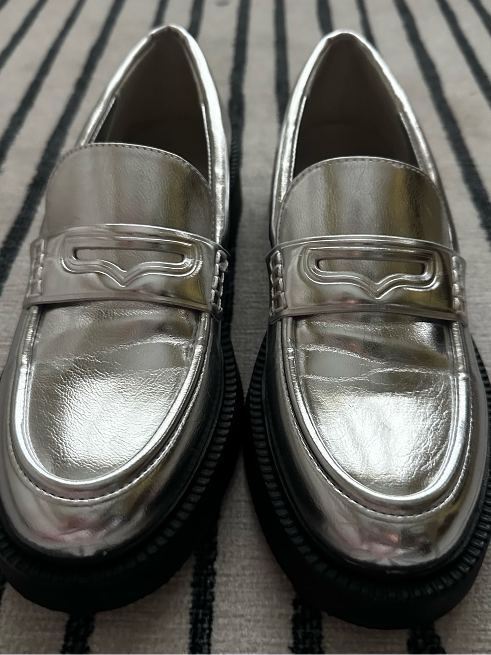 Zara Metallic Silver Women's Penny Loafers